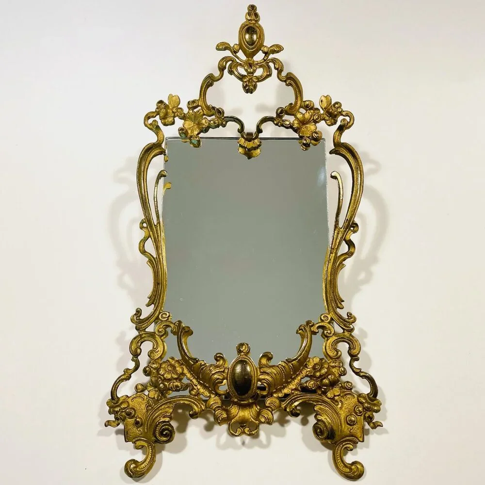 Rococo Style Gilded Brass Floral Decorated Ornate Mirror